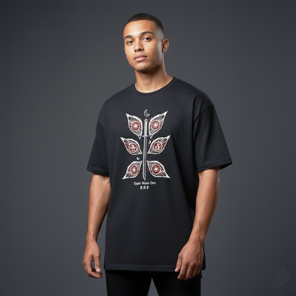 “Upper Moon One Oversized Anime T-Shirt Front View”